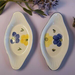 Maxam Italian Daisy Au Gratin Casserole Dishes Hand Painted in Portugal Set of 2